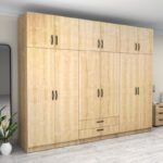 Ντουλάπα ρούχων Victoria Megapap εξάφυλλη με πατάρι και συρτάρια χρώμα φυσικό οξιάς 300x60x240εκ. - Image 4