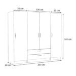 Ντουλάπα ρούχων Victoria Megapap τετράφυλλη με συρτάρια χρώμα φυσικό οξιάς 200x60x181εκ. - Image 5