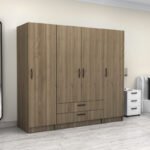 Ντουλάπα ρούχων Victoria Megapap τετράφυλλη με συρτάρια χρώμα καρυδί 200x60x181εκ. - Image 4