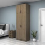 Ντουλάπα ρούχων Vivian Megapap δίφυλλη με πατάρι χρώμα καρυδί 80x51,8x240εκ. - Image 3