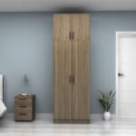 Ντουλάπα ρούχων Vivian Megapap δίφυλλη με πατάρι χρώμα καρυδί 80x51,8x240εκ. - Image 4