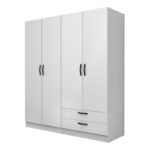 Βρες το Ντουλάπα ρούχων Vivian Megapap τετράφυλλη με συρτάρια χρώμα λευκό 160x51