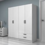 Ντουλάπα ρούχων Vivian Megapap τετράφυλλη με συρτάρια χρώμα λευκό 160x51,8x181εκ. - Image 3