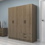 Ντουλάπα ρούχων Vivian Megapap τετράφυλλη με συρτάρια χρώμα καρυδί 160x51,8x181εκ. - Image 3