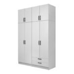 Βρες το Ντουλάπα ρούχων Vivian Megapap τετράφυλλη με πατάρι και συρτάρια χρώμα λευκό 160x51