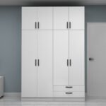 Ντουλάπα ρούχων Vivian Megapap τετράφυλλη με πατάρι και συρτάρια χρώμα λευκό 160x51,8x240εκ. - Image 4