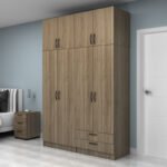 Ντουλάπα ρούχων Vivian Megapap τετράφυλλη με πατάρι και συρτάρια χρώμα καρυδί 160x51,8x240εκ. - Image 3