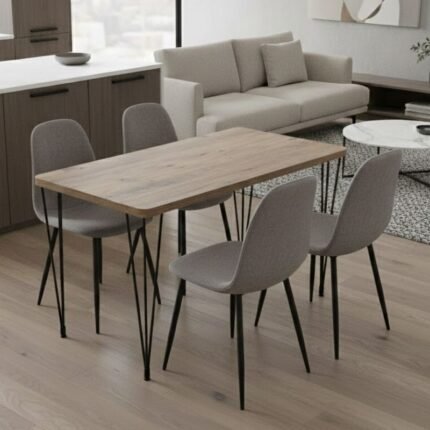 Βρες το Σετ τραπεζαρία 5τμχ Roger - Iris Megapap Mdf - ύφασμα χρώμα ακακίας - ανοιχτό μπεζ 120x70x75εκ. σε μοναδική τιμή στο clickforshop.gr