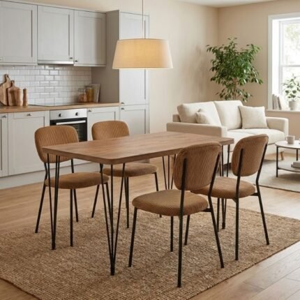 Βρες το Σετ τραπεζαρία 5τμχ Roger - Kevin Megapap Mdf - ύφασμα χρώμα ακακίας - μουσταρδί 120x70x75εκ. σε μοναδική τιμή στο clickforshop.gr