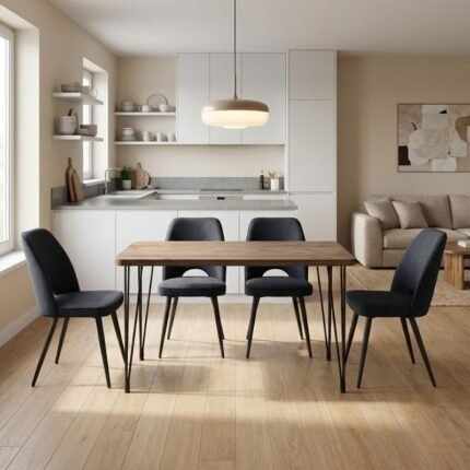 Βρες το Σετ τραπεζαρία 5τμχ Roger - Christy Megapap Mdf - ύφασμα χρώμα ακακίας - ανθρακί 120x70x75εκ. σε μοναδική τιμή στο clickforshop.gr