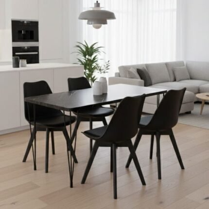 Βρες το Σετ τραπεζαρία 5τμχ Roger - Viva Megapap Mdf - PP χρώμα μαύρο εφέ μαρμάρου - μαύρο 120x70x75εκ. σε μοναδική τιμή στο clickforshop.gr