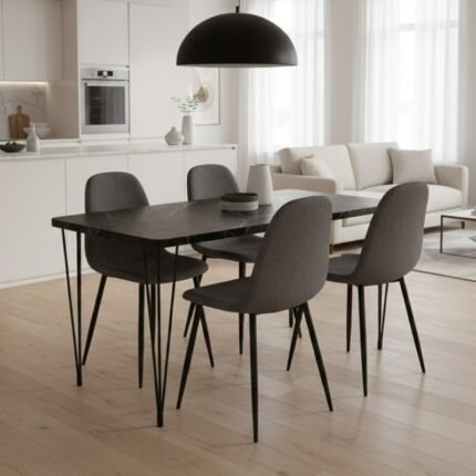 Βρες το Σετ τραπεζαρία 5τμχ Roger - Iris Megapap Mdf - ύφασμα χρώμα μαύρο εφέ μαρμάρου - γκρι 120x70x75εκ. σε μοναδική τιμή στο clickforshop.gr