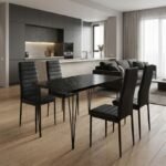 Βρες το Σετ τραπεζαρία 5τμχ Roger - Rosa Megapap Mdf - PU χρώμα μαύρο εφέ μαρμάρου - μαύρο 120x70x75εκ. σε μοναδική τιμή στο clickforshop.gr