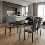 Βρες το Σετ τραπεζαρία 5τμχ Roger - Rosa Megapap Mdf - ύφασμα χρώμα μαύρο εφέ μαρμάρου - γκρι 120x70x75εκ. σε μοναδική τιμή στο clickforshop.gr