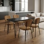 Βρες το Σετ τραπεζαρία 5τμχ Roger - Kevin Megapap Mdf - ύφασμα χρώμα μαύρο εφέ μαρμάρου - μουσταρδί 120x70x75εκ. σε μοναδική τιμή στο clickforshop.gr