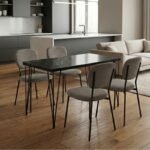 Βρες το Σετ τραπεζαρία 5τμχ Roger - Kevin Megapap Mdf - ύφασμα χρώμα μαύρο εφέ μαρμάρου - λαδί 120x70x75εκ. σε μοναδική τιμή στο clickforshop.gr