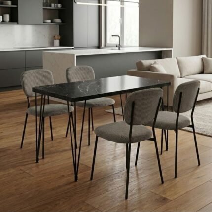 Βρες το Σετ τραπεζαρία 5τμχ Roger - Kevin Megapap Mdf - ύφασμα χρώμα μαύρο εφέ μαρμάρου - λαδί 120x70x75εκ. σε μοναδική τιμή στο clickforshop.gr