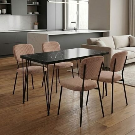 Βρες το Σετ τραπεζαρία 5τμχ Roger - Kevin Megapap Mdf - ύφασμα χρώμα μαύρο εφέ μαρμάρου - μόκα 120x70x75εκ. σε μοναδική τιμή στο clickforshop.gr