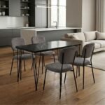 Βρες το Σετ τραπεζαρία 5τμχ Roger - Kevin Megapap Mdf - ύφασμα χρώμα μαύρο εφέ μαρμάρου - γκρι 120x70x75εκ. σε μοναδική τιμή στο clickforshop.gr