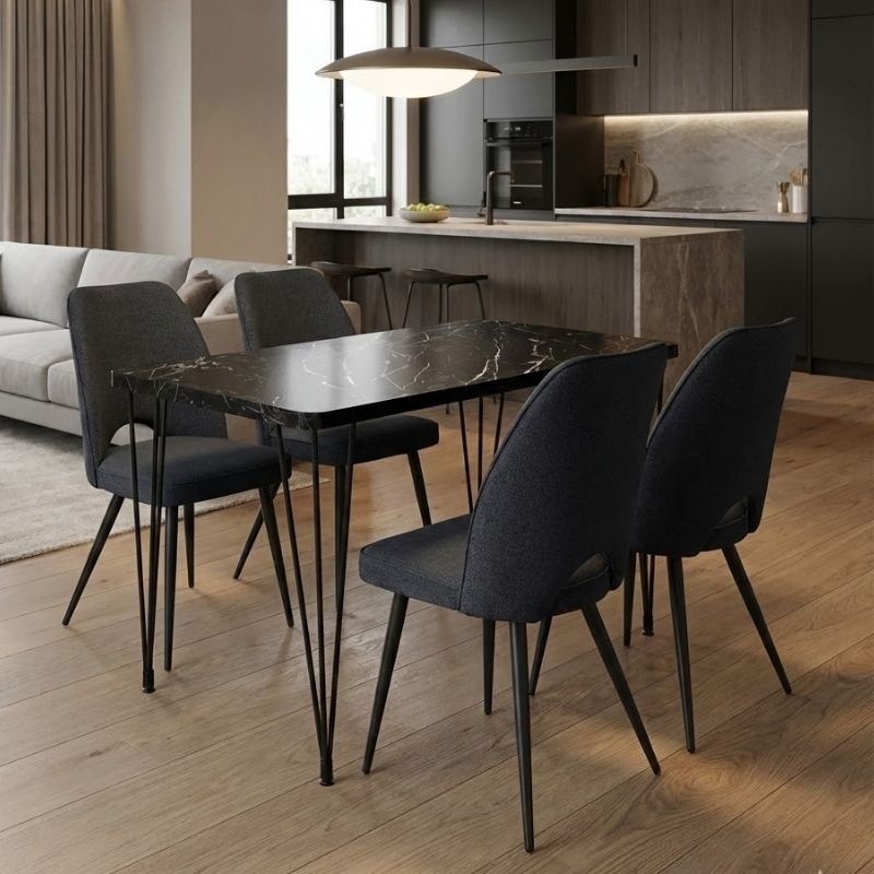 Σετ τραπεζαρία 5τμχ Roger - Christy Megapap Mdf - ύφασμα χρώμα μαύρο εφέ μαρμάρου - ανθρακί 120x70x75εκ. Βρες το Σετ τραπεζαρία 5τμχ Roger - Christy Megapap Mdf - ύφασμα χρώμα μαύρο εφέ μαρμάρου - ανθρακί 120x70x75εκ. σε μοναδική τιμή στο clickforshop.gr