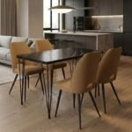 Βρες το Σετ τραπεζαρία 5τμχ Roger - Christy Megapap Mdf - ύφασμα χρώμα μαύρο εφέ μαρμάρου - μουσταρδί 120x70x75εκ. σε μοναδική τιμή στο clickforshop.gr