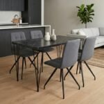 Βρες το Σετ τραπεζαρία 5τμχ Roger - Bianca Megapap Mdf - ύφασμα χρώμα μαύρο εφέ μαρμάρου - γκρι 120x70x75εκ. σε μοναδική τιμή στο clickforshop.gr