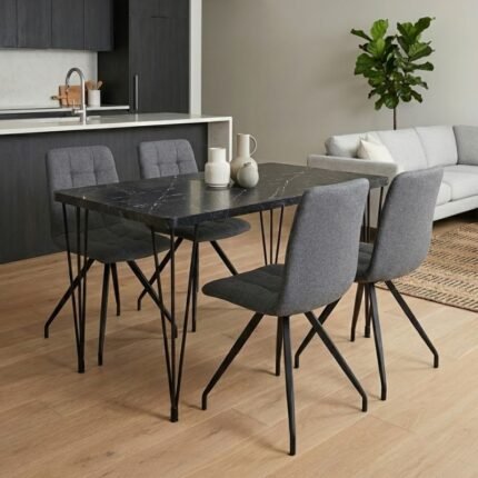 Βρες το Σετ τραπεζαρία 5τμχ Roger - Bianca Megapap Mdf - ύφασμα χρώμα μαύρο εφέ μαρμάρου - γκρι 120x70x75εκ. σε μοναδική τιμή στο clickforshop.gr