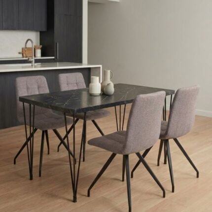 Βρες το Σετ τραπεζαρία 5τμχ Roger - Bianca Megapap Mdf - ύφασμα χρώμα μαύρο εφέ μαρμάρου - ανοιχτό μπεζ 120x70x75εκ. σε μοναδική τιμή στο clickforshop.gr