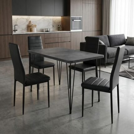 Βρες το Σετ τραπεζαρία 5τμχ Roger - Rosa Megapap Mdf - PU χρώμα σκούρο γκρι σκυροδέματος - μαύρο 120x70x75εκ. σε μοναδική τιμή στο clickforshop.gr