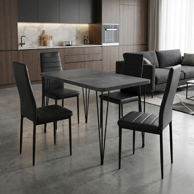 Σετ τραπεζαρία 5τμχ Roger - Rosa Megapap Mdf - PU χρώμα σκούρο γκρι σκυροδέματος - μαύρο 120x70x75εκ. Βρες το Σετ τραπεζαρία 5τμχ Roger - Rosa Megapap Mdf - PU χρώμα σκούρο γκρι σκυροδέματος - μαύρο 120x70x75εκ. σε μοναδική τιμή στο clickforshop.gr