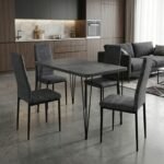 Βρες το Σετ τραπεζαρία 5τμχ Roger - Rosa Megapap Mdf - ύφασμα χρώμα σκούρο γκρι σκυροδέματος - γκρι 120x70x75εκ. σε μοναδική τιμή στο clickforshop.gr