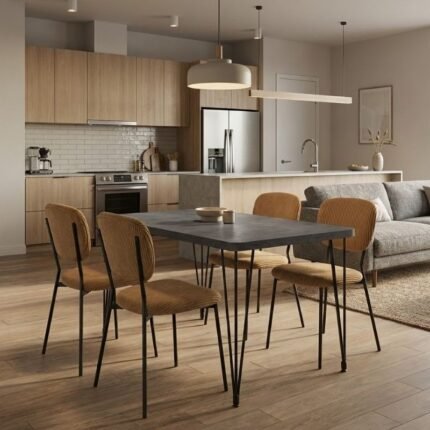 Βρες το Σετ τραπεζαρία 5τμχ Roger - Kevin Megapap Mdf - ύφασμα χρώμα σκούρο γκρι σκυροδέματος - μουσταρδί 120x70x75εκ. σε μοναδική τιμή στο clickforshop.gr