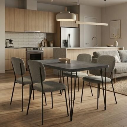 Βρες το Σετ τραπεζαρία 5τμχ Roger - Kevin Megapap Mdf - ύφασμα χρώμα σκούρο γκρι σκυροδέματος - λαδί 120x70x75εκ. σε μοναδική τιμή στο clickforshop.gr