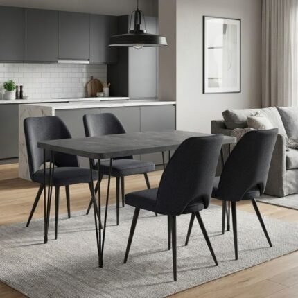 Βρες το Σετ τραπεζαρία 5τμχ Roger - Christy Megapap Mdf - ύφασμα χρώμα σκούρο γκρι σκυροδέματος - ανθρακί 120x70x75εκ. σε μοναδική τιμή στο clickforshop.gr