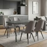 Βρες το Σετ τραπεζαρία 5τμχ Roger - Christy Megapap Mdf - ύφασμα χρώμα σκούρο γκρι σκυροδέματος - ανοιχτό μπεζ 120x70x75εκ. σε μοναδική τιμή στο clickforshop.gr