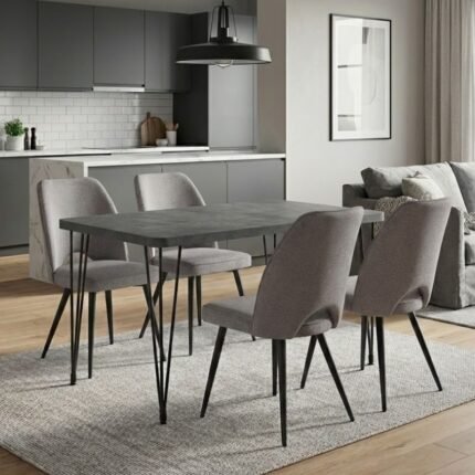 Βρες το Σετ τραπεζαρία 5τμχ Roger - Christy Megapap Mdf - ύφασμα χρώμα σκούρο γκρι σκυροδέματος - ανοιχτό μπεζ 120x70x75εκ. σε μοναδική τιμή στο clickforshop.gr