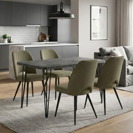 Βρες το Σετ τραπεζαρία 5τμχ Roger - Christy Megapap Mdf - ύφασμα χρώμα σκούρο γκρι σκυροδέματος - λαδί 120x70x75εκ. σε μοναδική τιμή στο clickforshop.gr