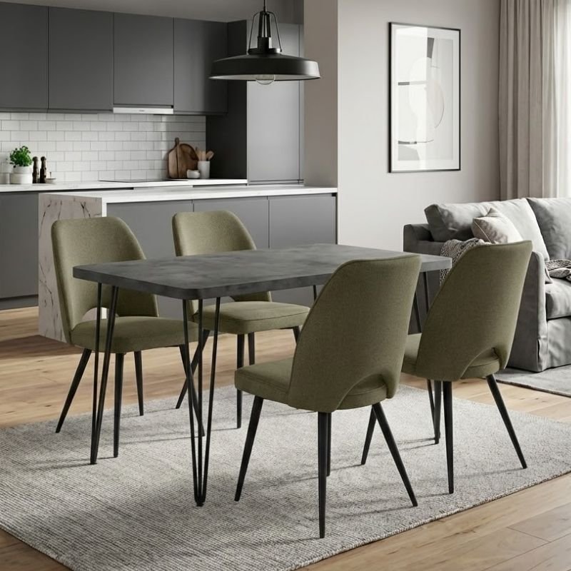 Σετ τραπεζαρία 5τμχ Roger - Christy Megapap Mdf - ύφασμα χρώμα σκούρο γκρι σκυροδέματος - λαδί 120x70x75εκ. Βρες το Σετ τραπεζαρία 5τμχ Roger - Christy Megapap Mdf - ύφασμα χρώμα σκούρο γκρι σκυροδέματος - λαδί 120x70x75εκ. σε μοναδική τιμή στο clickforshop.gr