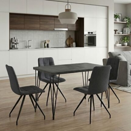 Βρες το Σετ τραπεζαρία 5τμχ Roger - Bianca Megapap Mdf - ύφασμα χρώμα σκούρο γκρι σκυροδέματος - γκρι 120x70x75εκ. σε μοναδική τιμή στο clickforshop.gr