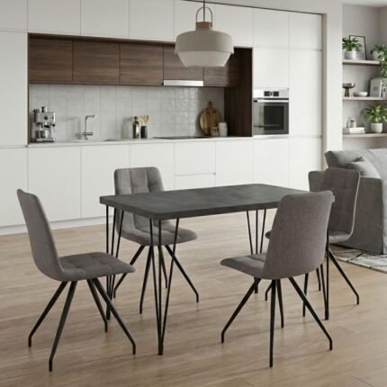 Βρες το Σετ τραπεζαρία 5τμχ Roger - Bianca Megapap Mdf - ύφασμα χρώμα σκούρο γκρι σκυροδέματος - ανοιχτό μπεζ 120x70x75εκ. σε μοναδική τιμή στο clickforshop.gr