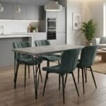 Βρες το Σετ τραπεζαρία 5τμχ Roger - Chiara Megapap Mdf - ύφασμα χρώμα σκούρο γκρι σκυροδέματος - πράσινο 120x70x75εκ. σε μοναδική τιμή στο clickforshop.gr