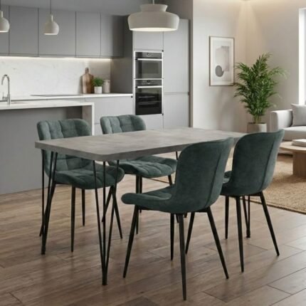 Βρες το Σετ τραπεζαρία 5τμχ Roger - Chiara Megapap Mdf - ύφασμα χρώμα σκούρο γκρι σκυροδέματος - πράσινο 120x70x75εκ. σε μοναδική τιμή στο clickforshop.gr