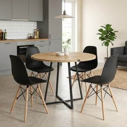 Βρες το Σετ τραπεζαρία 5τμχ Rubes - Nova Megapap χρώμα φυσικό οξιάς - μαύρο Ø100x78εκ. σε μοναδική τιμή στο clickforshop.gr