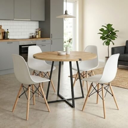 Βρες το Σετ τραπεζαρία 5τμχ Rubes - Nova Megapap χρώμα φυσικό οξιάς - λευκό Ø100x78εκ. σε μοναδική τιμή στο clickforshop.gr