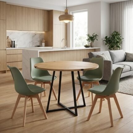 Βρες το Σετ τραπεζαρία 5τμχ Rubes - Viva Megapap χρώμα φυσικό οξιάς - φυστικί Ø100x78εκ. σε μοναδική τιμή στο clickforshop.gr