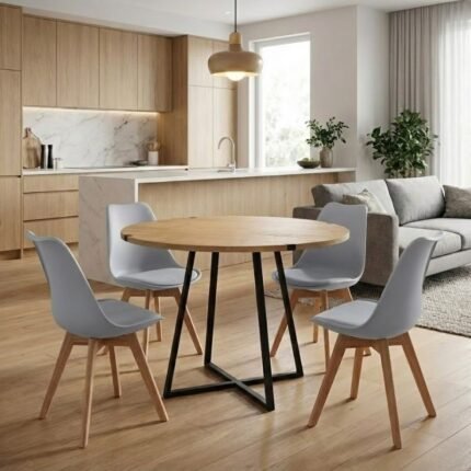 Βρες το Σετ τραπεζαρία 5τμχ Rubes - Viva Megapap χρώμα φυσικό οξιάς - γκρι Ø100x78εκ. σε μοναδική τιμή στο clickforshop.gr