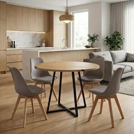 Βρες το Σετ τραπεζαρία 5τμχ Rubes - Viva Megapap χρώμα φυσικό οξιάς - cappuccino Ø100x78εκ. σε μοναδική τιμή στο clickforshop.gr