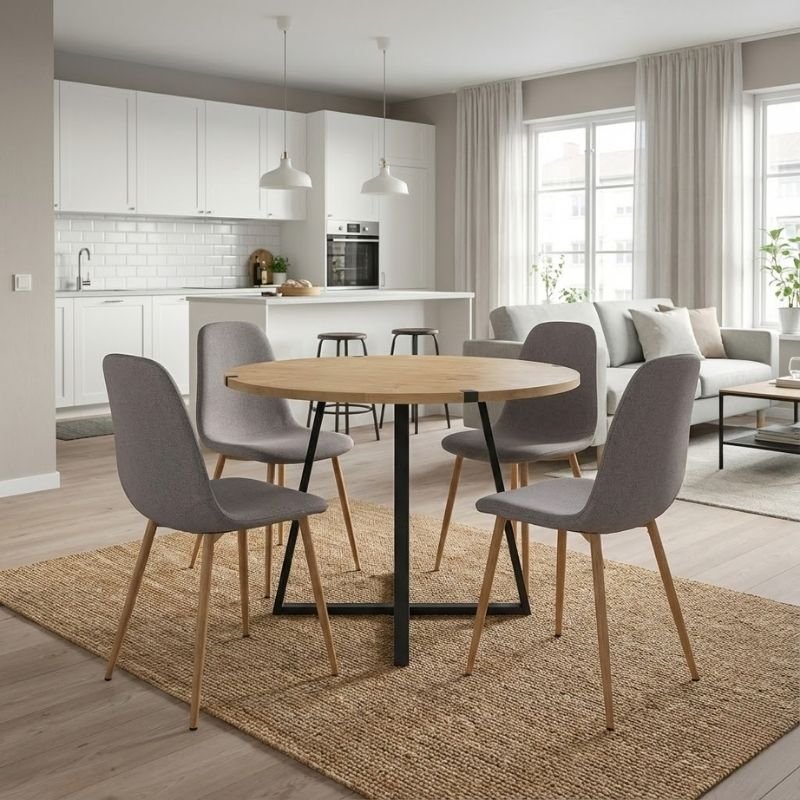 Σετ τραπεζαρία 5τμχ Rubes - Iris Megapap χρώμα φυσικό οξιάς - ανοιχτό μπεζ Ø100x78εκ. Βρες το Σετ τραπεζαρία 5τμχ Rubes - Iris Megapap χρώμα φυσικό οξιάς - ανοιχτό μπεζ Ø100x78εκ. σε μοναδική τιμή στο clickforshop.gr