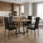 Βρες το Σετ τραπεζαρία 5τμχ Rubes - Rosa Megapap χρώμα φυσικό οξιάς - μαύρο Ø100x78εκ. σε μοναδική τιμή στο clickforshop.gr