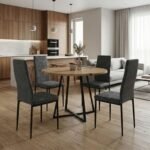 Βρες το Σετ τραπεζαρία 5τμχ Rubes - Rosa Megapap χρώμα φυσικό οξιάς - γκρι Ø100x78εκ. σε μοναδική τιμή στο clickforshop.gr